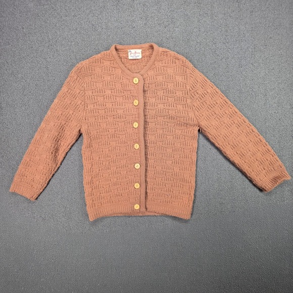 Vintage House of Morrison Pink Textured Knit Cardigan Orlon Sayelle Button Front - Picture 3 of 8